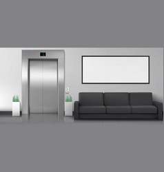 Office Lobby With Elevator Sofa And White Poster