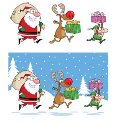 Santa Clausreindeer And Elf Running