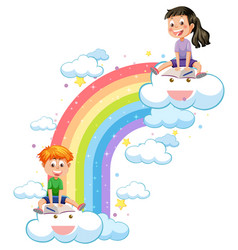 Happy Children With Rainbow