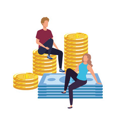 Young Couple With Coins And Bills