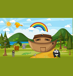 Noahs Ark With Wild Animals In Nature Scene