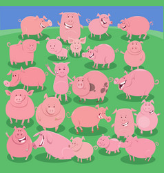 Cartoon Pigs Farm Animals Comic Characters Group