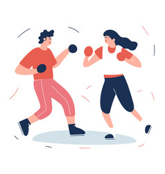 Woman And Man Boxing Workout Wearing Casual