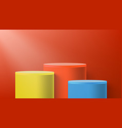 3d Yellow Red And Blue Corrugate Cylinder Podiums