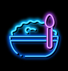 Bowl Cottage Cheese And Spoon Neon Glow Icon