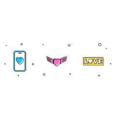 Set Online Dating App And Chat Heart With Wings