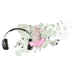 Cute Sheep Dancing And Headphone Music Note