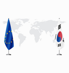 European Union And South Korea Flags For Official