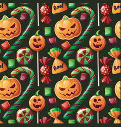 Seamless Pattern With Halloween Sweets On A Dark