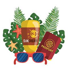 Suncream With Passport And Sunglasses