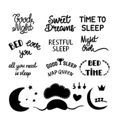 Bedtime Slogan Sleep Lettering Signs Isolated