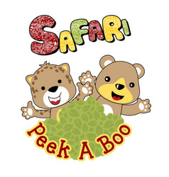 Playing Peek A Boo With Bear And Leopard Cartoon