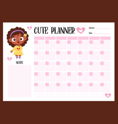 Cute Kids Monthly Planner To Do With Ethnic Girl