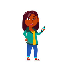 Happy India Girl With Smartphone In Garden Cartoon