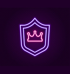 Glowing Neon Line Shield With Crown Icon Isolated