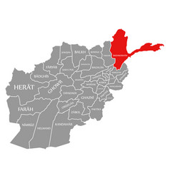 Badakhshan Red Highlighted In Map Afghanistan