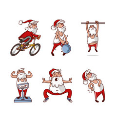 Santa Claus In Red Pants And Tank Top Doing Sport