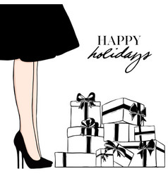 Girl In High Heels With Little Black Dress Vector Image