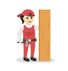 Carpenter Woman With Hammer And Wood Plank Design