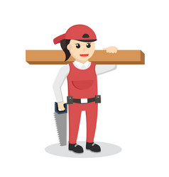 Carpenter Woman With Wood Log And Saw Design