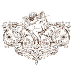 Cupid With Bow In Vintage Engraving Style