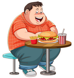 Overweight Man Eating Fast Food On The Table