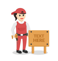 Carpenter Woman With Wood Sign Design Character