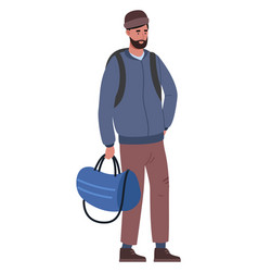 Muslim Man With Travel Bags Standing Migrant