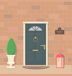 Cute Front Dark Door With Copper Fittings