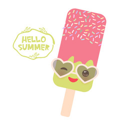 Hello Summer Ice Cream Ice Lolly Green Pink