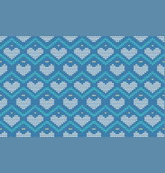 White Heart Knit Pattern Blue Cross Stitch