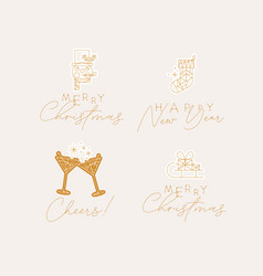 Set Of Christmas Art Deco Vintage Labels Beige