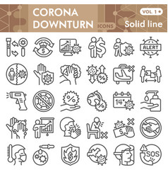 Corona Downturn Line Icon Set Economic Crisis