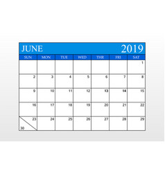 2019 Calendar June Blue Theme Schedule Planner