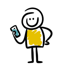 Funny Doodle Man Looking In Smartphone Making