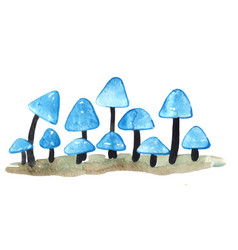 Mythical Blue Mushroom On Garden Floor Border