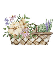 Watercolor Wicker Basket With Flowers