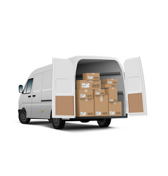 3d White Delivery Van Full Of Boxes