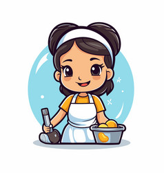 Cute Little Girl Cooking In The Kitchen Cartoon