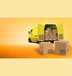 3d Yellow Delivery Van Full Of Boxes