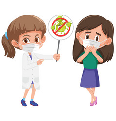 Girl Wearing Mask With Doctor Holding Stop