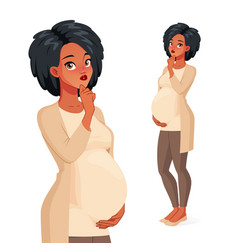 Pondered Black Pregnant Woman With Hand On Her