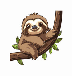 Cute Cartoon Sloth On A Tree Branch