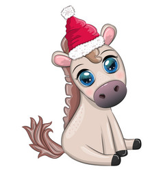 Cute Horse Pony In Santas Hat With Candy Kane