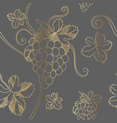 Golden Grapevine Seamless Pattern Grapes Branch