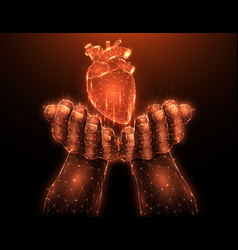 Heart Donor Polygonal Of A Hand With A Human