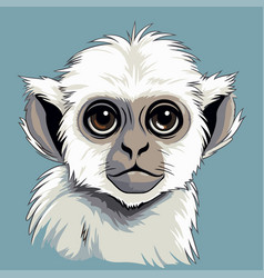 Portrait Of A White Monkey On Blue Background