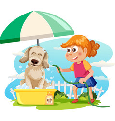 A Girl Washing Her Dog Cartoon