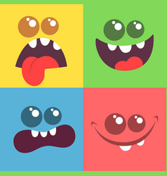 Cartoon Monster Faces Set Collection Of Four