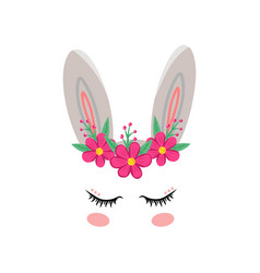 Bunny Eyes Ears With Flowers For Printing